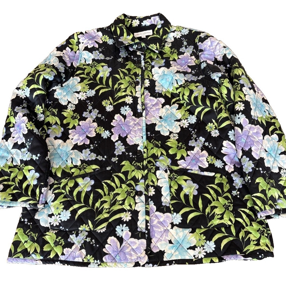Balla Valentina quilted floral silk jacket snap front womens' sz Medium